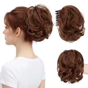 Claw Clip Short Ponytail Messy Bun Hair Piece Bendable Hair Branch Extensions Fluffy Wavy Curly Synthetic Versatile Red Vino Hairpieces