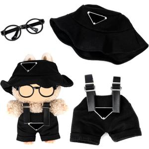 Clothes for Labubu(NO Doll) - Hat & Overalls Set for Labubu for LABUBU 17CM Dolls, Handcrafted Crochet Clothes Set, Premium Fashion Cute Outfit for Dress Up, Play & Collector Display (Black)