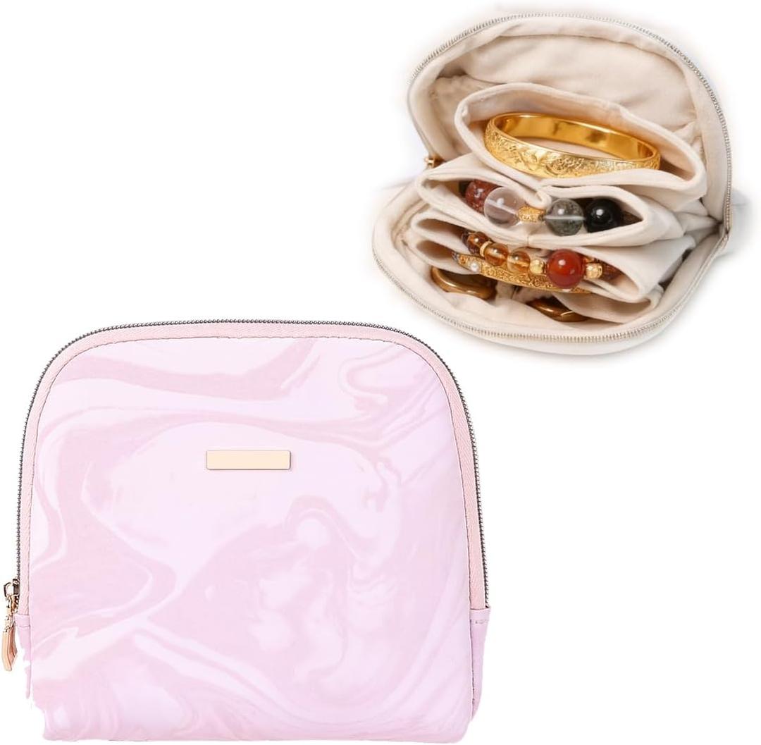 E-Tree Small Travel Jewelry Case, Women Jewelry Pouch for Traveling, Mini Organizer Storage Bag with Zipper for Bracelet Rings Earring Necklaces  (Pink)