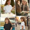 Oakgarden 3 Pack Girls Short Sleeve Tops Oversized Crew Neck Crop Shirts 5-14 Years Kids Casual Basic Tees Rolled Sleeve(Khaki, White, Black,7-8 Years)