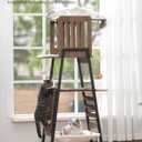 FourFurPets Modern Cat Tree, 58-Inch Cat Tower for Large Cats, Maine Coon Cat Tree with Scratching Board, Large Perch, Hammock and Removable Pads, Greige