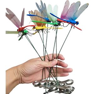 12PCS Fake Dragonfly Pole Clips,4 Color SetDragonfly Clip, Outdoor 3D Dragonfly Garden Decorative Clips,Dragonfly Clip Decorative Crafts, Outdoor Dragonfly Decoration For Garden Decoration (12PCS)