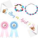Riceshoot Boy or Girl Gender Reveal Sash Mom to Be Sash Dad to Be Pins with Flower Headband Wristband for Baby Showe Party (Blue,Pink,Bear Theme)