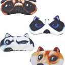 HYCLES 4 Pack Cartoon Animal Cute Sleep Eye Mask with Adjustable Strap Relaxed Sleeping Blackout Cat Dog Eye Cover Eyeshade for Kids Men Women Travel Rest/Blindfold Game