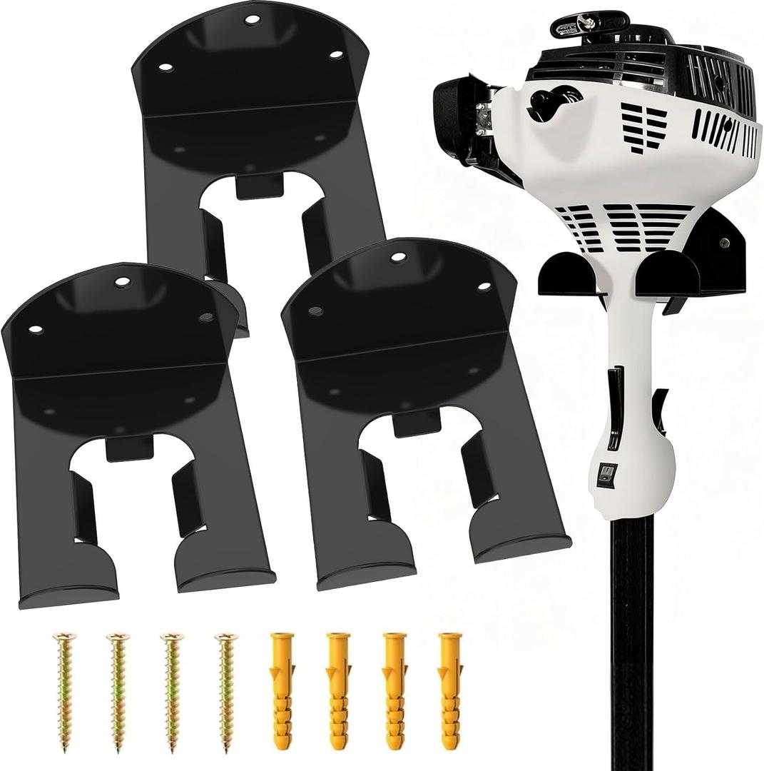 Garage Organizer Wall Hanger - Heavy Duty Garage Storage Trimmer Rack, Garden Power Tool Holder for Weed Whackers, Grass Trimmer, Hedge Trimmer, Grass Trimmer, Garage Tools, 3 Pack(Black)