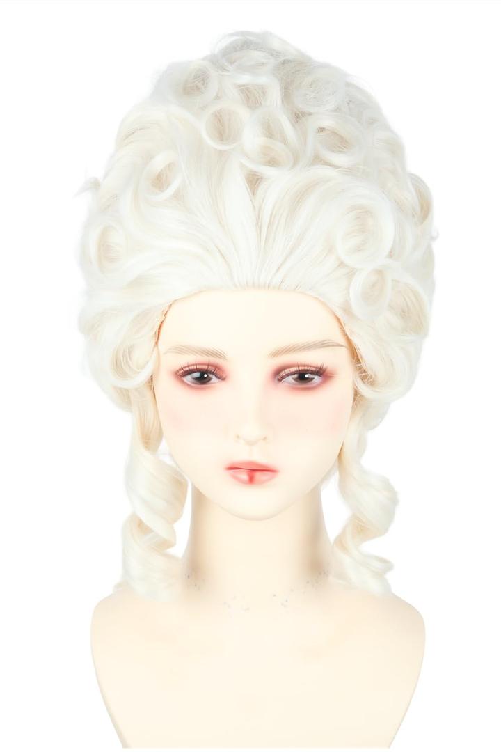 Colonial Wigs for Women Platinum Blonde Victorian Court Vintage Wig Baroque Fluffy Beehive Wigs Halloween Costume Party Dress Wig (Gold)
