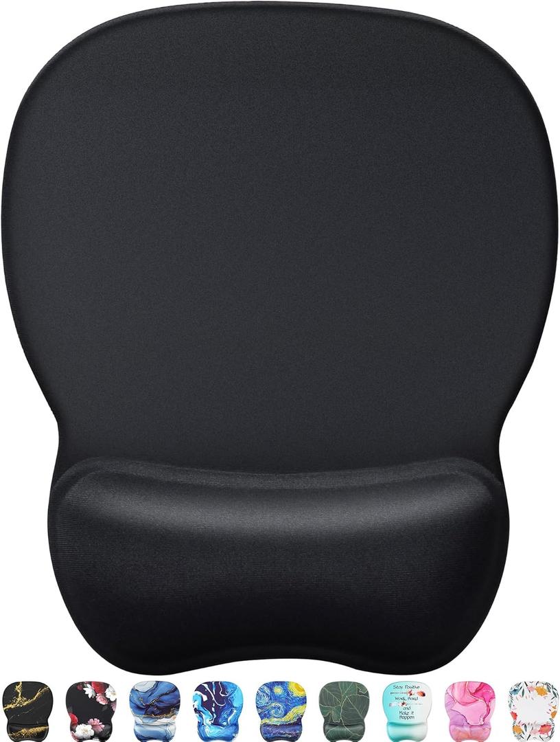 MROCO Ergonomic Mouse Pad with Gel Wrist Rest, Smooth Wrist Support Surface, Non-Slip PU Base for Pain Relief, Comfortable Mousepad for Computer, Laptop, Office & Home, 9.4 x 8.1 in, Black