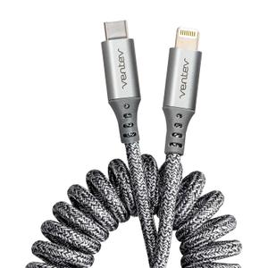 Ventev USB C to Apple Lightning High-Speed Helix Travel Cable for iPhone 1-14, AirPods, iPads and More devicess (Heather Gray)