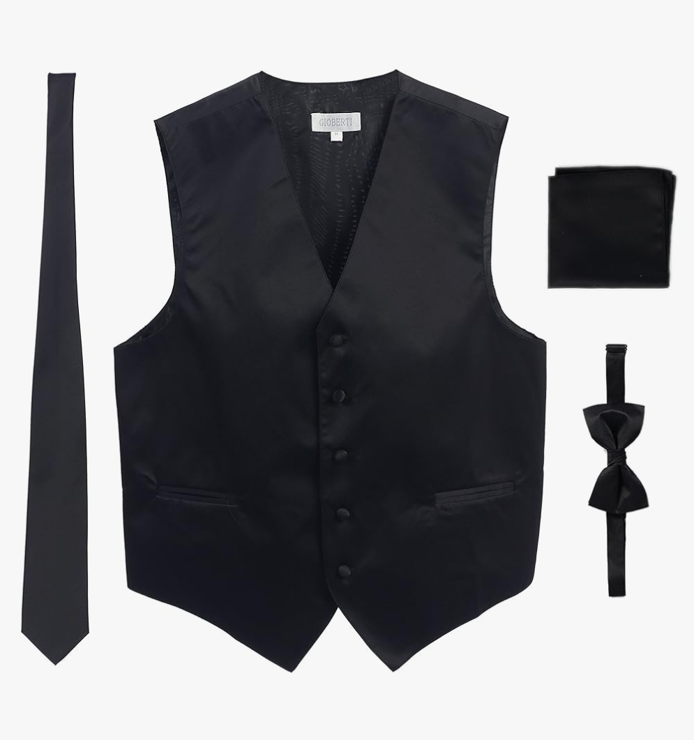 Gioberti Men's Formal 3pc Satin Vest Necktie Bowtie and Pocket Square, Medium