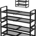 Shoe Rack - Expandable Shoe Organizer for Closet, Adjustable Metal Shoe Shelf Storage, Stackable Long Shoe Stand Holder for Garage, Entryway, Door Entrance (Black, 4-Tier)