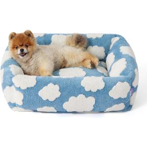 Lesure Cute Dog Bed for Small Dogs - Washable Puppy Beds,Cozy Rectangle Orthopedic Pet Sofa with Jacquard Shaggy Plush & Anti Slip Bottom,25x21x7inches (Cozy Clouds Blue)