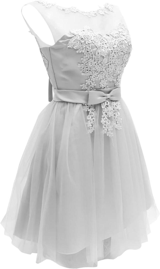 Floral Lace Strapless Bridesmaid Dresses Short Prom for Women Evening Slim Wedding (Larger Size Recommended) (Grey) Size 12