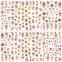 ONPRESS 10Sheet Fall Nail Art Stickers Maple Leaves Nail Decals 3D Self Adhesive Nail Stickers Decals Cute Fox Pumpkin Orange Fruit Gel Nails Stickers Autumn Flowers Nail Supplies for Women DIY Nails