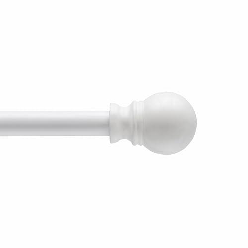 Kenney KN55251 Davenport Ball End Petite Café Decorative Window Curtain Rod, Size 28 inch" Adjustable Length, White Finish