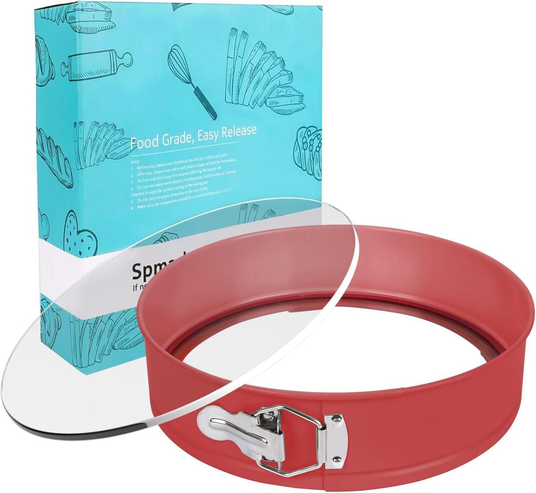 10In Glass Bottom Springform Pan,10 inch Nonstick Cheesecake Pan with Silicone Seal for Easy Release, Leak-Proof, Great Gift for Baking Lovers (Red)