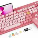 Wireless Keyboard and Mouse Combo, Cute Full-Size Typewriter-Style Keyboard, Retro Round Keycaps, Phone/Tablet Holder, 3-Level DPI Mouse, 2.4GHz Cordless for Mac Windows PC Laptop, Trueque CK13, Rose