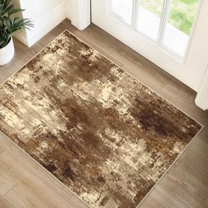 RELEANY Washable 10'x14' Abstract Area Rug for Living Room Brown Tan