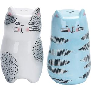Bico Cartoon Cat Salt & Pepper Shaker Set, Handpainted Stoneware, Dishwasher Safe