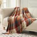 EVERGRACE Plaid Chenille Throw Blanket for Couch, Super Soft Cozy Decorative Fall Throw Blanket with Tassels for Bed Sofa Gift, Lightweight Harvest Plaid Throw Blanket for Autumn 50x60