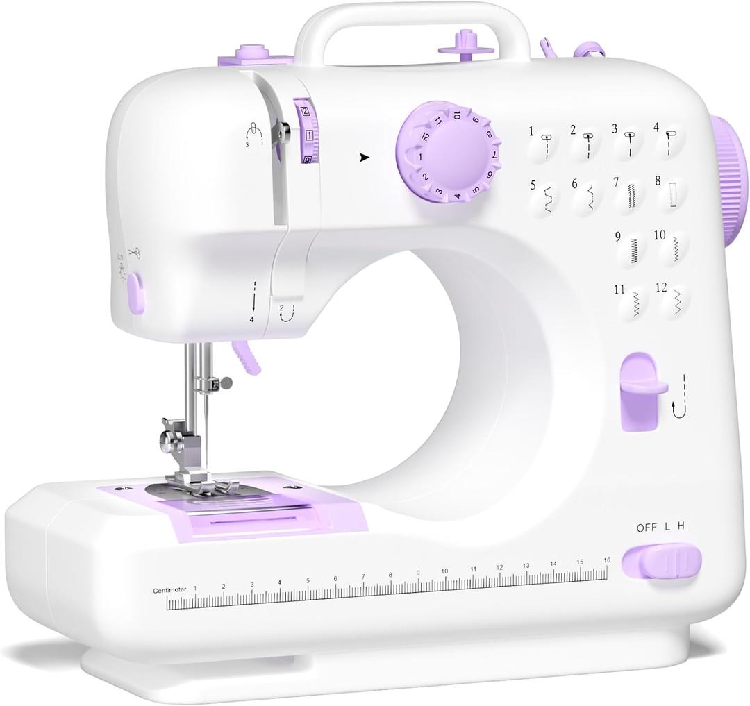 Beginner Sewing Machine, 12 Built-in Stitches with Foot Pedal, 2-Speed Control, Portable Mini Sewing Machine for Home Travel Use & Sewing Enthusiasts (purple)