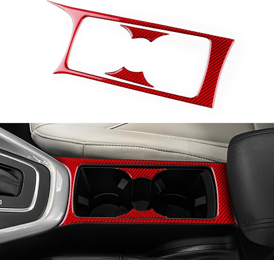 Real Carbon Fiber Gear Shift Cup Holder Frame Covers - for Ford Focus SE 2015 2016 2017 2018 Carbon Fiber Accessories, Durable Anti-Scratch Protective Accessories (Red)