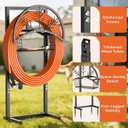 Heavy Duty Garden Hose Holder with Storage Basket, Holds Up to 160FT Hose, Freestanding Metal Water Hose Organizer with 4 Anchor Spikes, for Outdoor Yard Lawn Patio