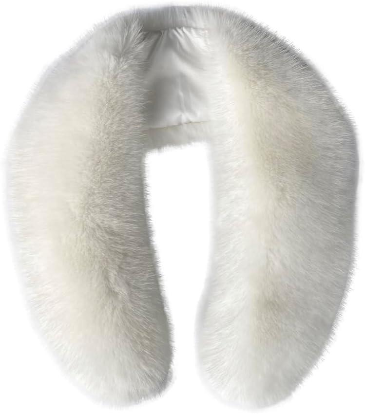 Women's Faux Fur Collar shawl Scarf for Winter Neck Warmer Scarf Wrap Like Real Fur Collar Extra Large (White)