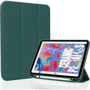 Case for iPad 10th Generation 2022, Trifold Stand Lightweight Soft TPU Cover [Support Touch ID] [Auto Sleep/Wake] Smart Case with Pencil Holder for iPad 10.9 inch 10th Gen - Dark Green