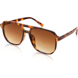FEISEDY Retro Square Aviator Sunglasses Women Men 70s Vintage Trendy Plastic Frame Sun Glasses B2835 (010 Tortoise Frame/Tea Gradient Lens)