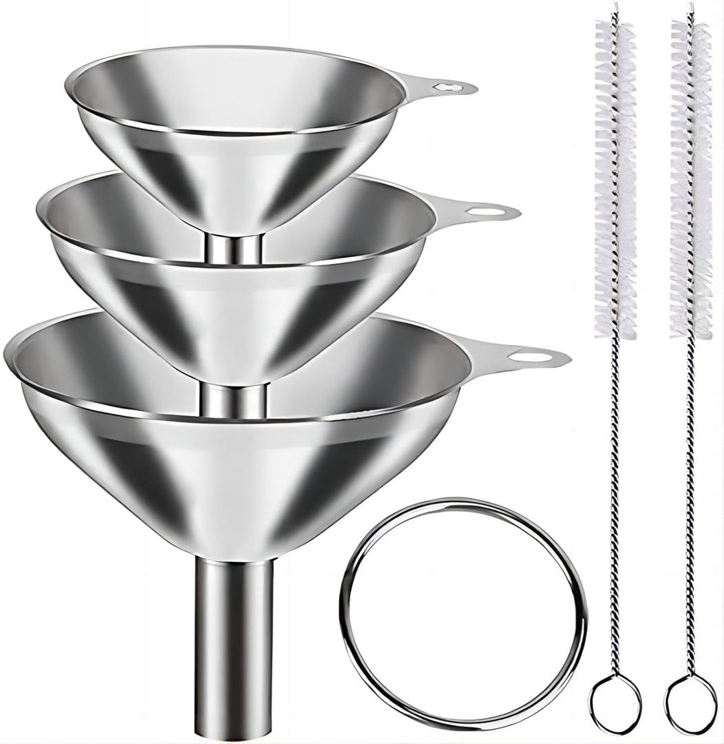 3 in 1 Metal Small Funnels for Filling Bottles Stainless Steel Small Kitchen Funnel Set for Transferring Essential Oils Liquid Fluid Spice Dry Ingredients Powder, Durable and Dishwasher Safe
