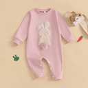 Easter Baby Boy Girl Outfit Embroidery Bunny Rompers Bunny Tail Jumpsuit Unisex Newborn Infant Easter Clothes (Pink)