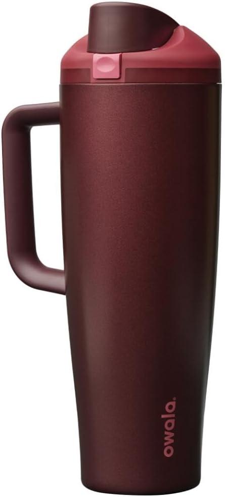 Owala FreeSip Tumbler Insulated Stainless Steel Water Bottle with Builtin Straw and Side Handle, For Travel, Work, School, and Sports, 40oz, BPA Free, Leak Proof, Black Cherry