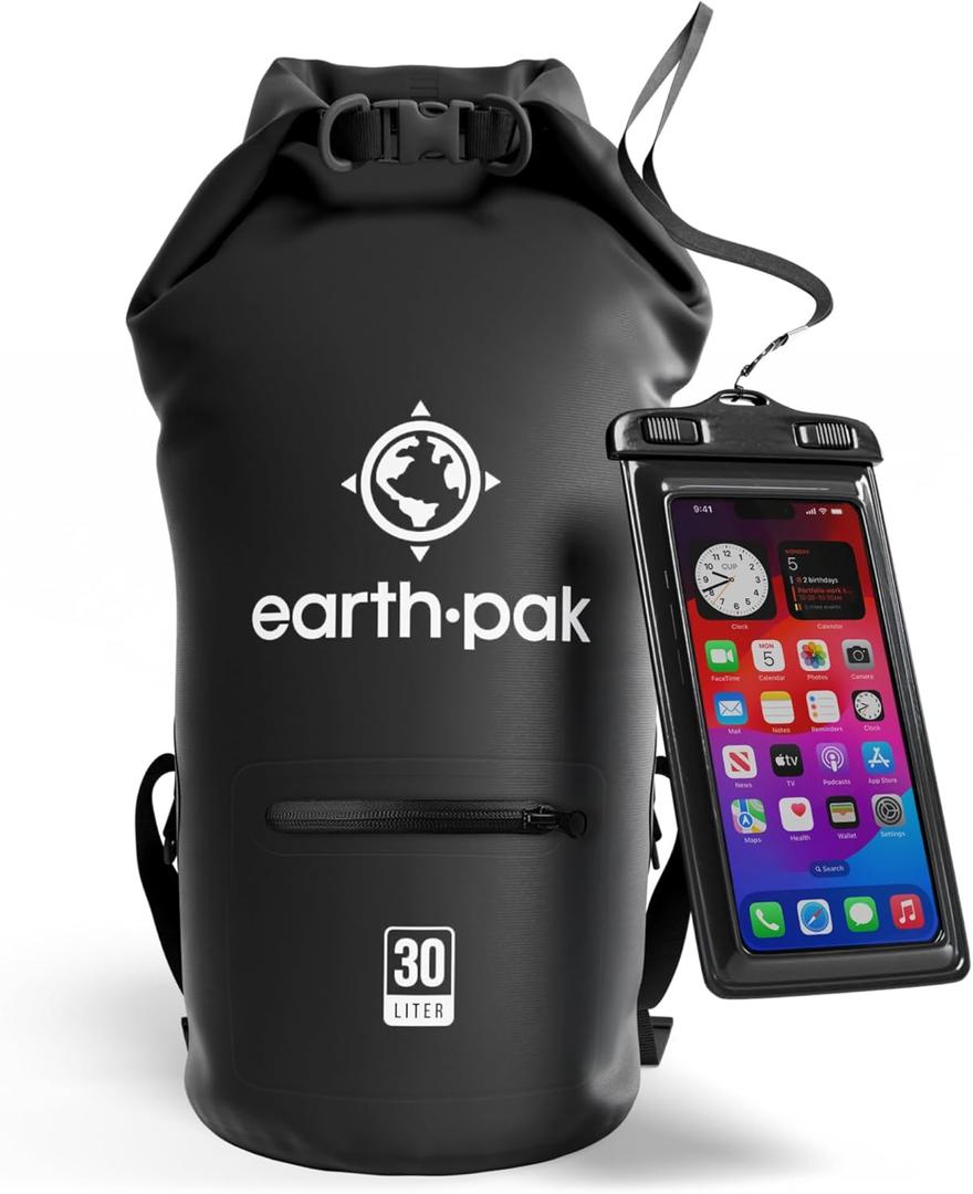 Earth Pak Waterproof Dry Bag with Zippered Pocket - Waterproof Dry Bag Backpack Keeps Gear Dry (30L, Black) Earth Pak Waterproof Dry Bag with Zippered Pocket - Waterproof Dry Bag Backpack Keeps Gear Dry (30L, Black)