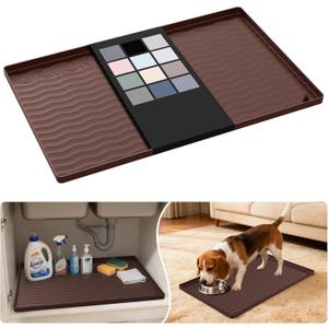 URMONA Waterproof Silicone Under Sink Mat 22'' x 14'' Shelf Liner for Kitchen and Bathroom, Cabinet and Counter Protector, Storage and Organizers, Litter Mat, Pet Cat Puppy Essentials(Brown )