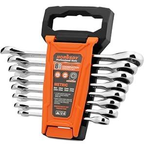 HORUSDY Combination Ratchet Wrenches Set with SAE | 8 Pieces Wrench Set with Wrench Organizer | 72-Tooth | 5 Swing Arc | 1/4" - 11/16" | Chrome Vanadium Steel