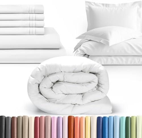 CGK Unlimited White Complete Bedding Set - King Size, Includes Sheets, Comforter, Duvet Cover & Queen Pillowcases - Comfy, Cooling 5 Pisces