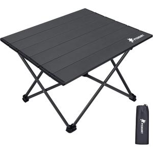 PTEROMY Medium Folding Camping Table, Portable Beach Table with Ultralight Aluminum Tabletop for Travel, Outdoor, Camping, Picnics, and BBQs (Black)