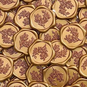 UNIQOOO Wax Seal Stickers - Eucalyptus Wedding Invitation Envelope Seal Stickers, 50 Pcs Self- Adhesive Antique Gold Stickers, Perfect for Invitation, Christmas, Gift Wrapping, Party