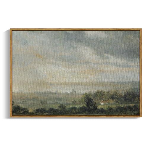 InSimSea Framed Canvas Wall Art Vintage Decor, Landscape Wall Art Home Decor, Wild Field under Sky, Modern Farmhouse Decor, Cottagecore Bedroom Kitchen Bathroom Decorations, 24"x36"