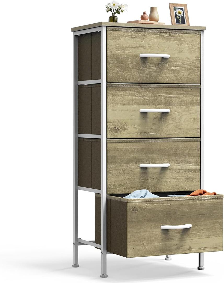 DUMOS Night Stand with 4 Fabric Drawers, Bedside Table for Bedroom, 11.8"D x 17.7"W x 37.4"H
