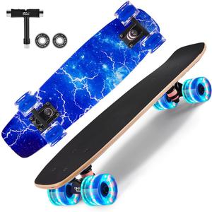 Skateboards with Colorful Flashing Wheels for Beginners,Kids,Teens,Adults, Complete Standard Skate Boards 9 Layer Canadian Maple Deck Concave Skateboard (X-Lighting)
