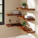 36 Inch Teak Floating Shelves Set of 2 - Solid Natural Wood Wall Mounted Shelves with Invisible Brackets - Heavy Duty Waterproof Storage for Bathroom, Kitchen, Living Room & Outdoor