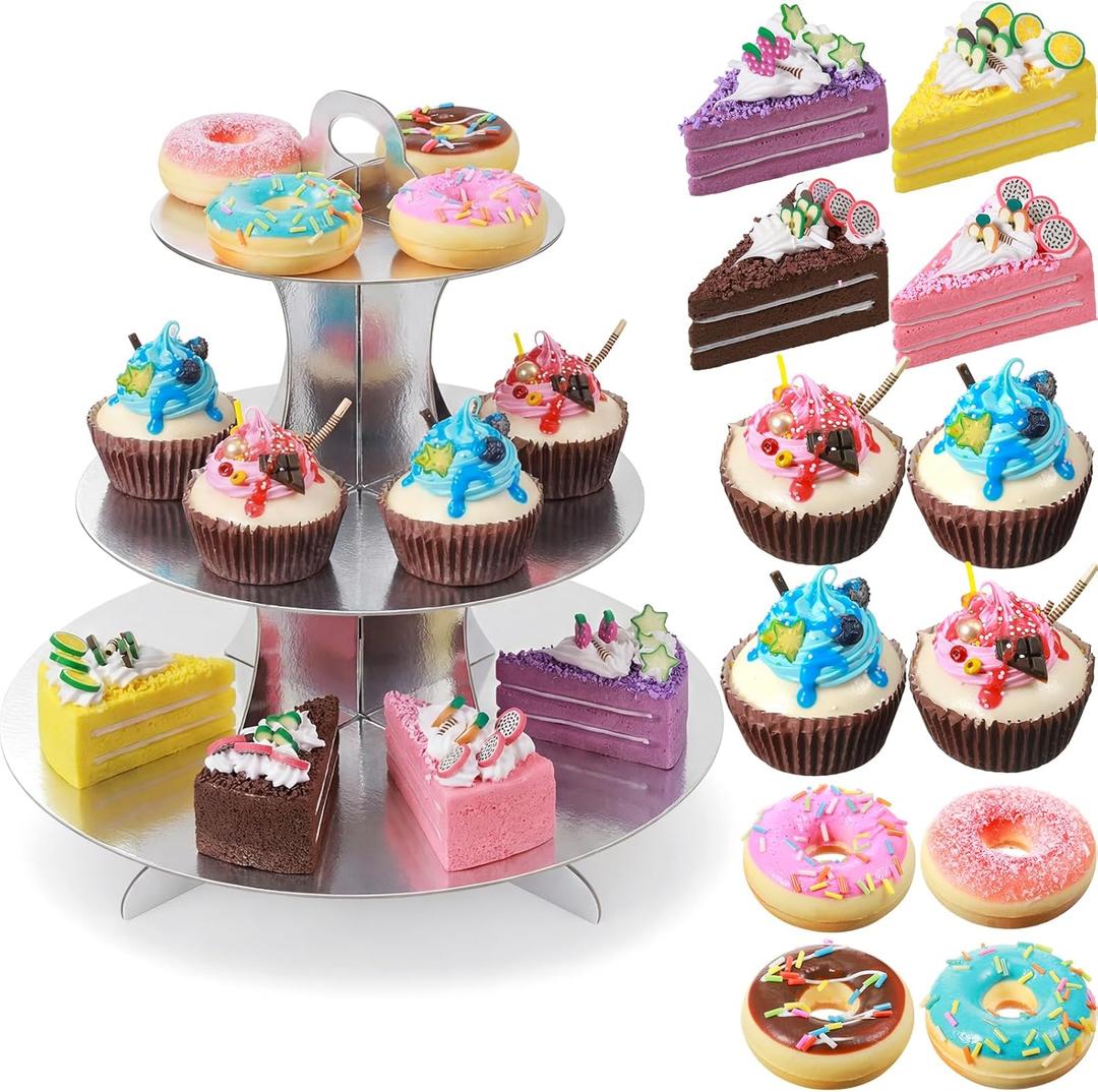 Chivao 13 Pcs Fake Bread with Basket Artificial Food for Display Photo Props Realistic Bread Toy Set Simulation French Loaf Faux Pastries Food Model for Bakery Home Kitchen Decoration(Donuts)