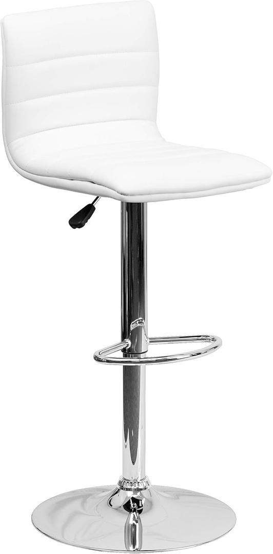 Flash Furniture Vincent Modern Adjustable Height Barstool with Footrest and Padded Mid-Back, Upholstered Vinyl Bar/Counter Height Stool, White/Chrome, Set of 1
