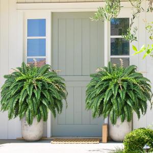 MARTINE MALL 2Pcs 48''/128 Leaves Artificial Ferns for Outdoors Look Real Fake Ferns, Large Faux Boston Ferns for Outdoor Planter Realistic UV Resistant Artificial Fake Plants for Porch Patio Hanging (Green)