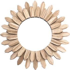 Sunburst Boho Mounted Mirror, Rustic Round Wood Mirror, Wooden Frame, 50cm, Living Room Mirror