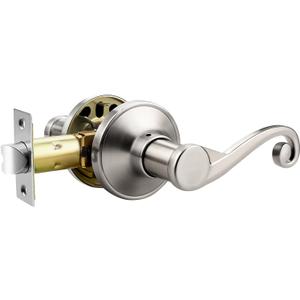 Passage Door Handle - Non-Locking Interior Lever for Hallway & Closet Doors, Modern Curlicue Scroll Design, Right Handed, Satin Nickel, 1 Pack