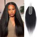 2x6 Kinky Straight Lace Closure Human Hair Yaki Straight 2 by 6 HD Lace Closure Transparent 100% Human Hair Natural Black Color 10 Inch Middle Part (2x6 Lace Closure Kinky Straight)