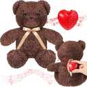 Hungdao 16 Inch Bear Stuffed Animal with Voice Recorder Set 60 Seconds Heart Shaped Voice Sound Recorder Module Soft Plush Bear with Zipper for Boy Girl Valentines Day(Dark Brown)