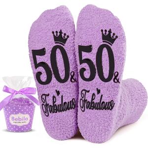 Bebila Birthday Gifts for Women Funny Socks for 30 40 50 60 70 Year Old Woman Birthday Gifts for Mom Sister Wife Friends (Purple)